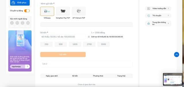 Cách nạp tiền BK8 và hướng dẫn cách nạp cực kỳ chi tiết 8 Nạp tiền BK8 thông qua phương thức Chuyển khoản P2P